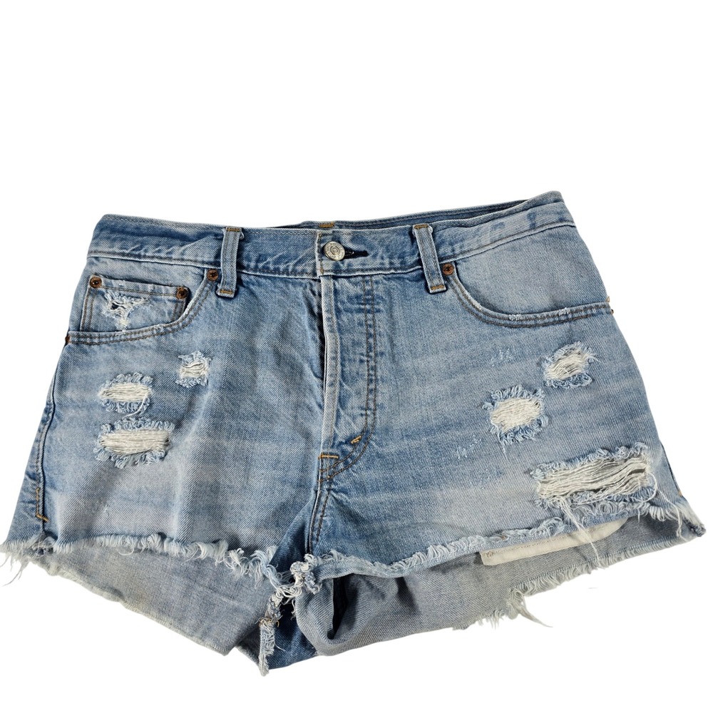 Abercrombie & Fitch Distressed Denim Shorts Light Wash High Rise Size 27 W27 L2